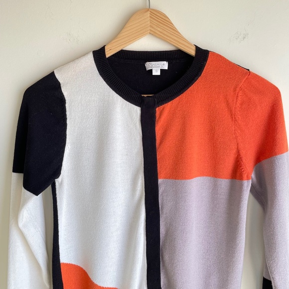 Solar Womens Black Orange Creme Fitted Cardigan Sweater Size S - Picture 4 of 16